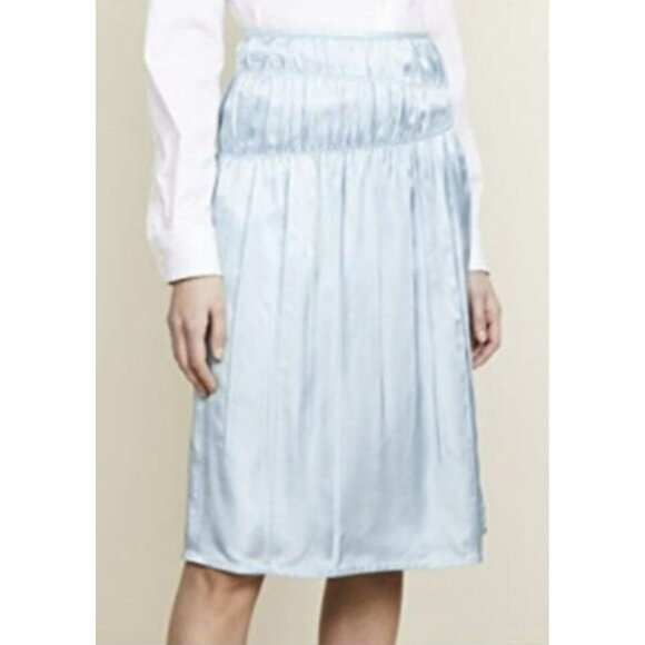 Helmut Lang Blue Midi Ruched Slip Skirt Light Blue Size 8 NWT - Picture 2 of 9
